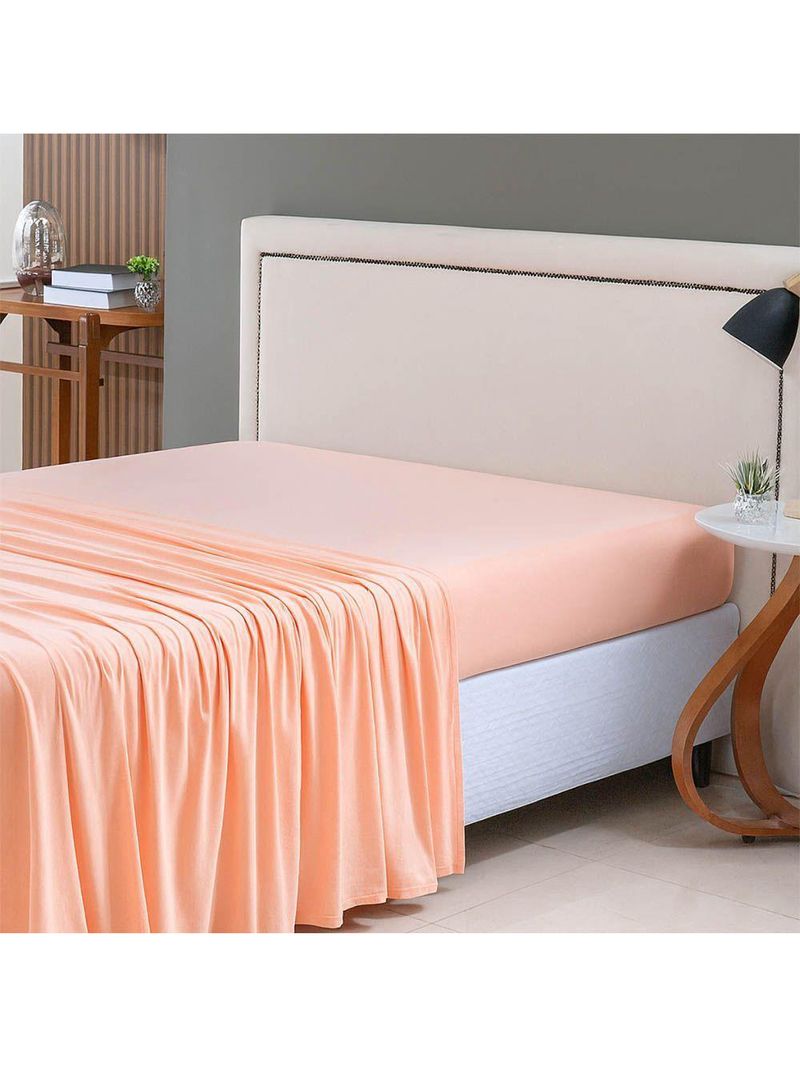 Lençol De Cima Avulso Minimal Liso King 01 Peça Malha 100% Algodão - Salmão