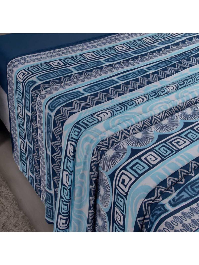 Lençol De Cima Avulso Luar Estampado Solteiro 01 Peça Malha 100% Algodão - Azul Marinho Geométrico