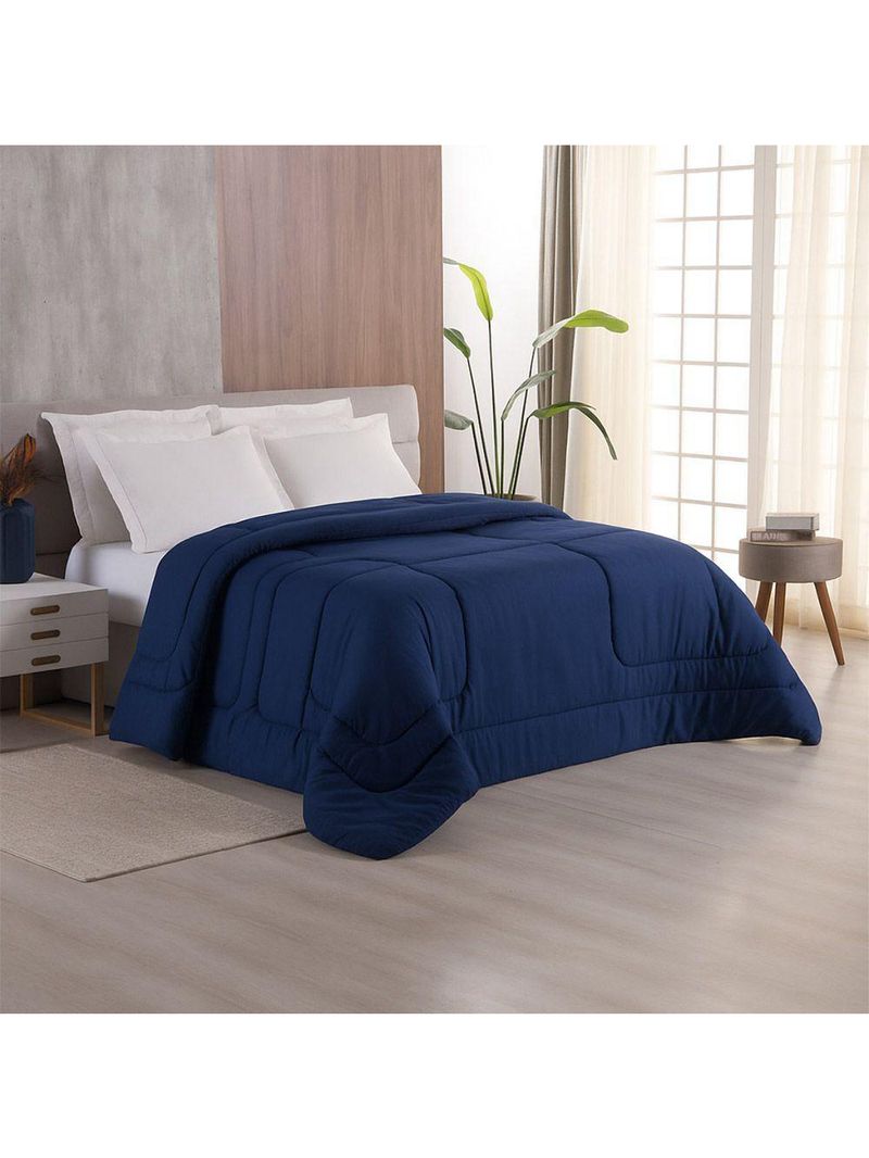 Edredom Bali Liso King 01 Peça Micropercal Dupla Face 400 Fios Macio - Azul Marinho - 100% Poliéster