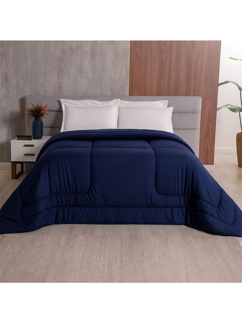 Edredom Bali Liso King 01 Peça Micropercal Dupla Face 400 Fios Macio - Azul Marinho - 100% Poliéster