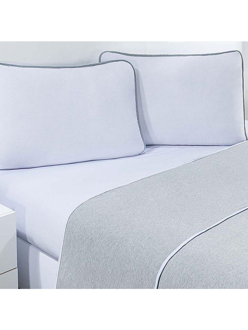 Jogo De Cama Malha Lençol 100% Algodão Urbano 4 Peças Queen Branco-mescla