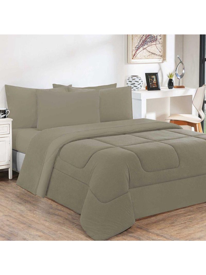 Kit Edredom + Jogo De Lençol 100% Algodão Gran Moratta 7 Peças King Avelã-avelã