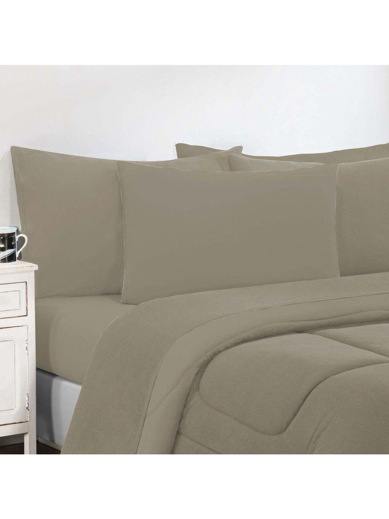 Kit Edredom + Jogo De Lençol 100% Algodão Gran Moratta 7 Peças King Avelã-avelã