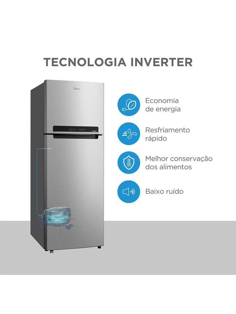 Geladeira Midea Duplex Frost Free Inverter 394L MDRT533EVD501 Prata 110V