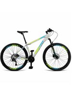 Bicicleta Aro 29 Cripto 24 Marchas Freios Disco E Suspensão - 21" Branco-verde E Azul