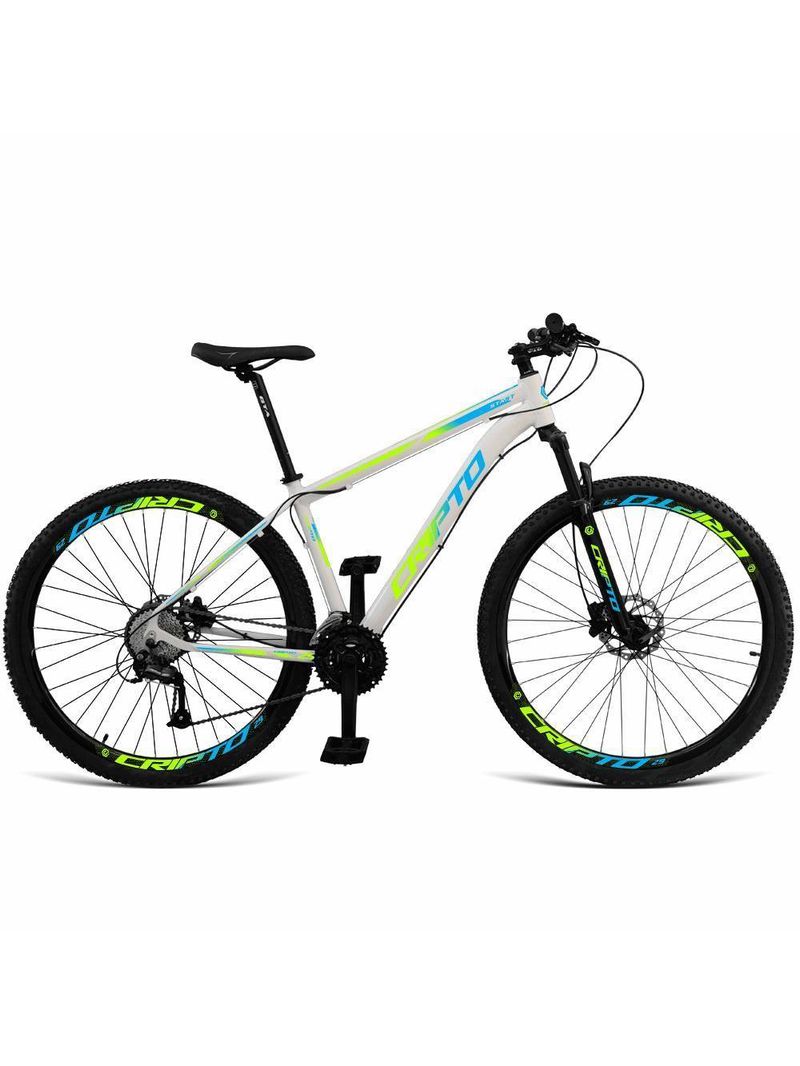 Bicicleta Aro 29 Cripto 24 Marchas Freios Disco E Suspensão - 21" Branco-verde E Azul