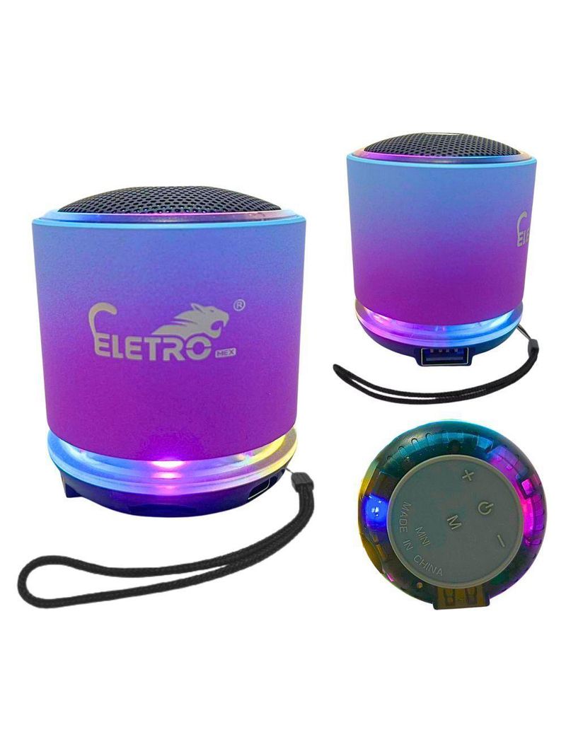 Mini Caixa De Som Bluetooth Usb 10w Led Rgb