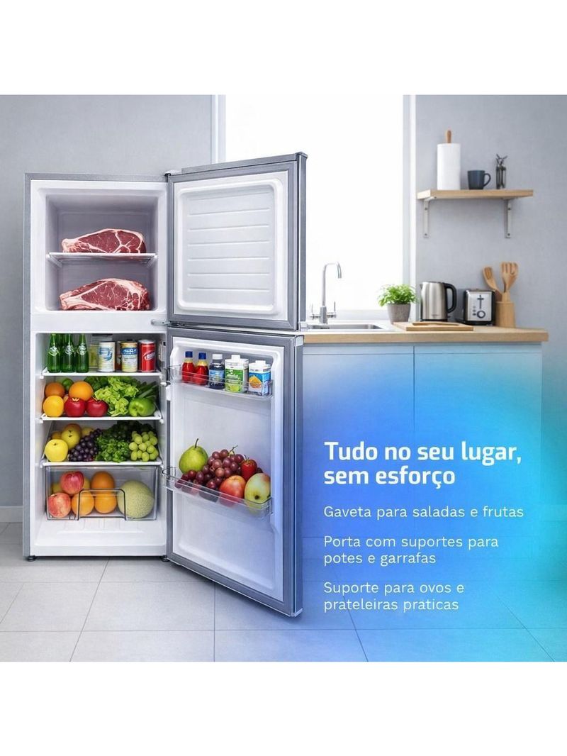 Geladeira Refrigerador Compacto HQ 140L Duplex Defrost, Baixo Consumo A+++ Cinza HQ-140RDF-CZ 110V
