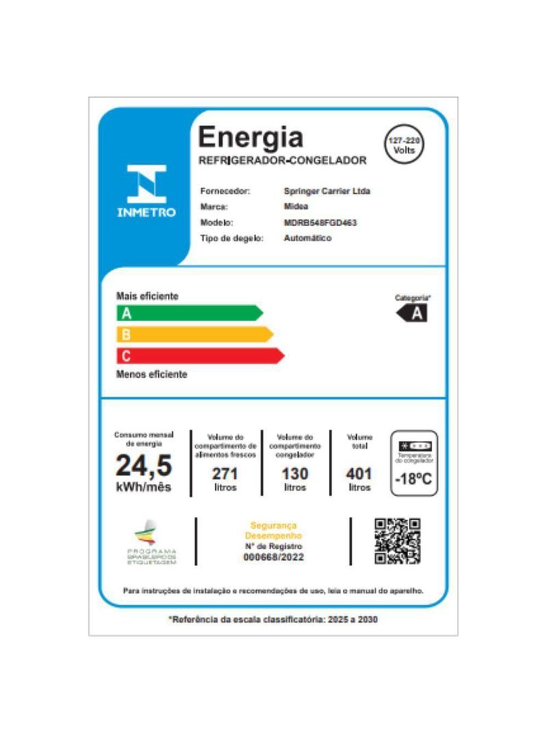 Geladeira Frost Free Inverse 401L Inverter Bivolt Inox Midea MDRB548FGD463