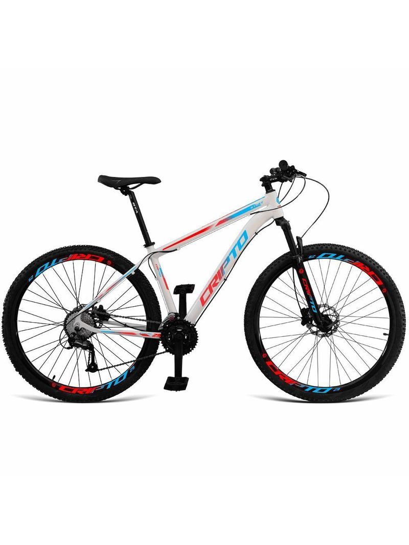 Bicicleta Aro 29 Cripto 21 Marchas Freio Disco E Suspensão - 21" Branco-Azul E Vermelho