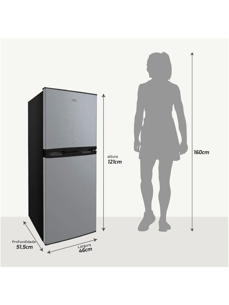 Geladeira Refrigerador Compacto HQ 140L Duplex Defrost, Baixo Consumo A+++ Preto/Cinza HQ-140RDF 220V