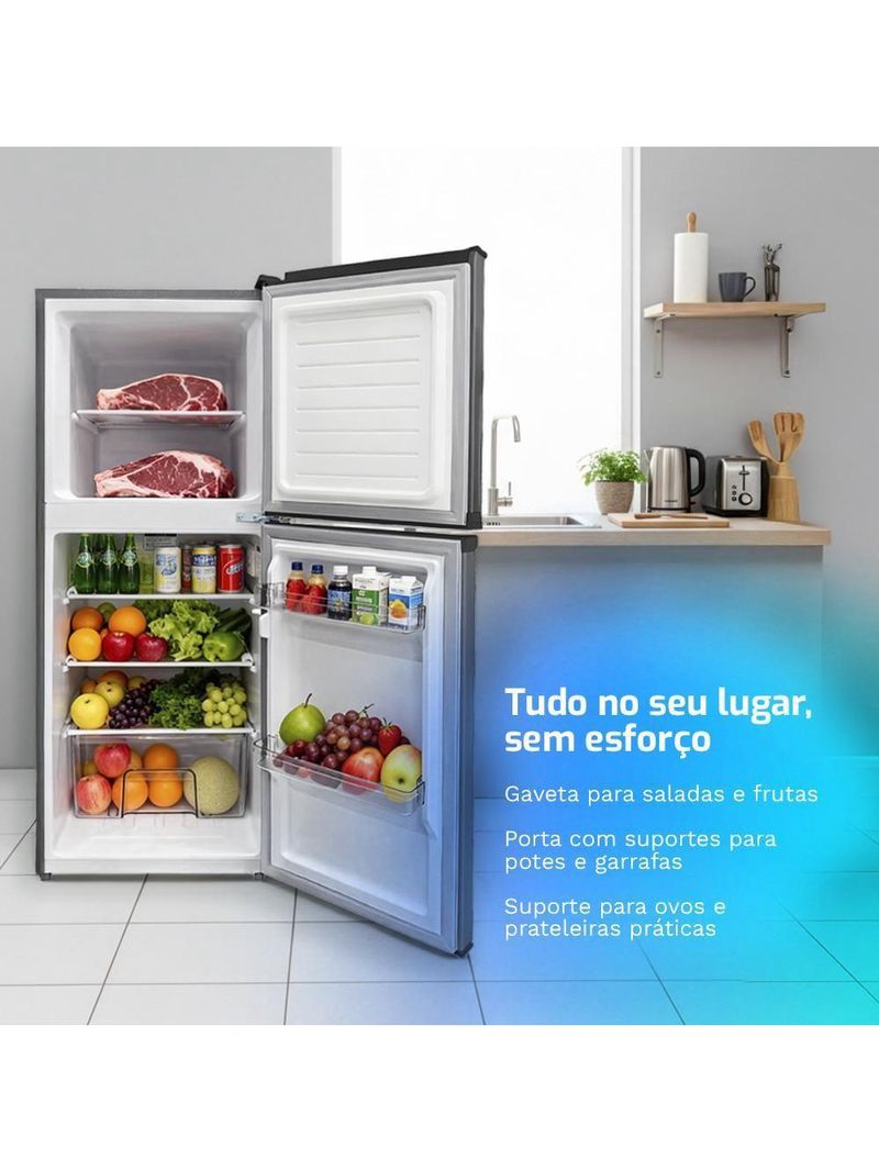 Geladeira Refrigerador Compacto HQ 140L Duplex Defrost, Baixo Consumo A+++ Preto/Cinza HQ-140RDF 220V