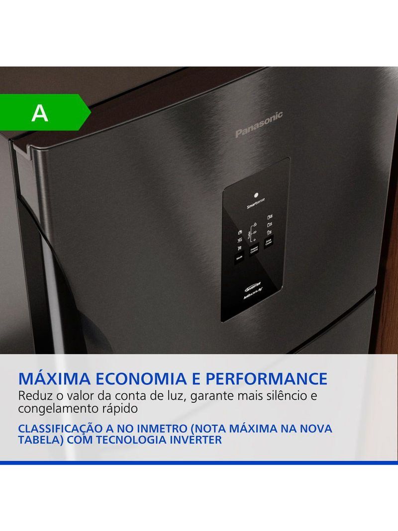 Geladeira Panasonic BT71 Black Inox Look Duplex Frost Free 494L Inverter A - NR-BT71PV4BA 110V