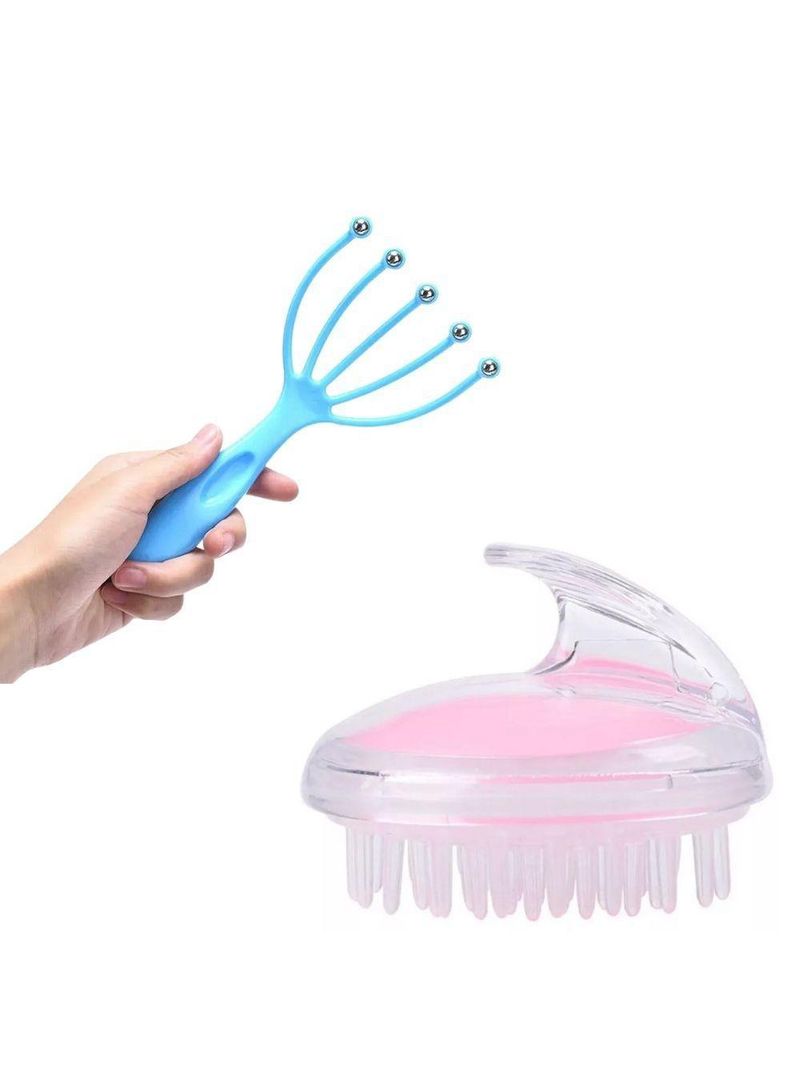 Kit Massageador Capilar Escova De Silicone Capilar + Massageador Cafuné Inox Para Relaxamento E Cuidados Com O Cabelo