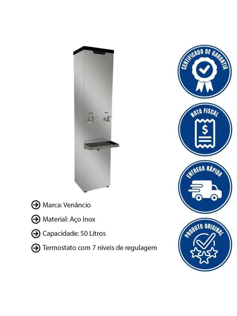 Bebedouro Industrial Refrigerado Venâncio Bi50 Inox 50 Litros 220V 60hz 2 Torneiras 50608