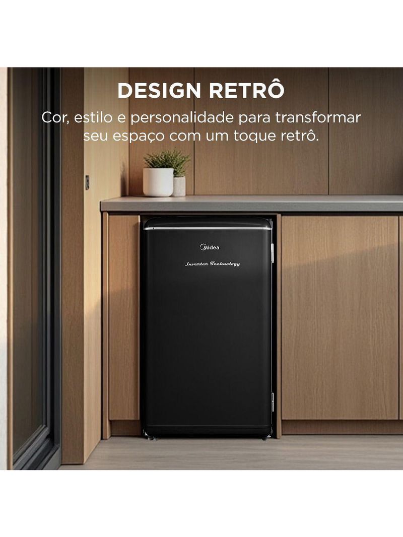 Frigobar Midea Retrô 93L Inverter Preto Bivolt