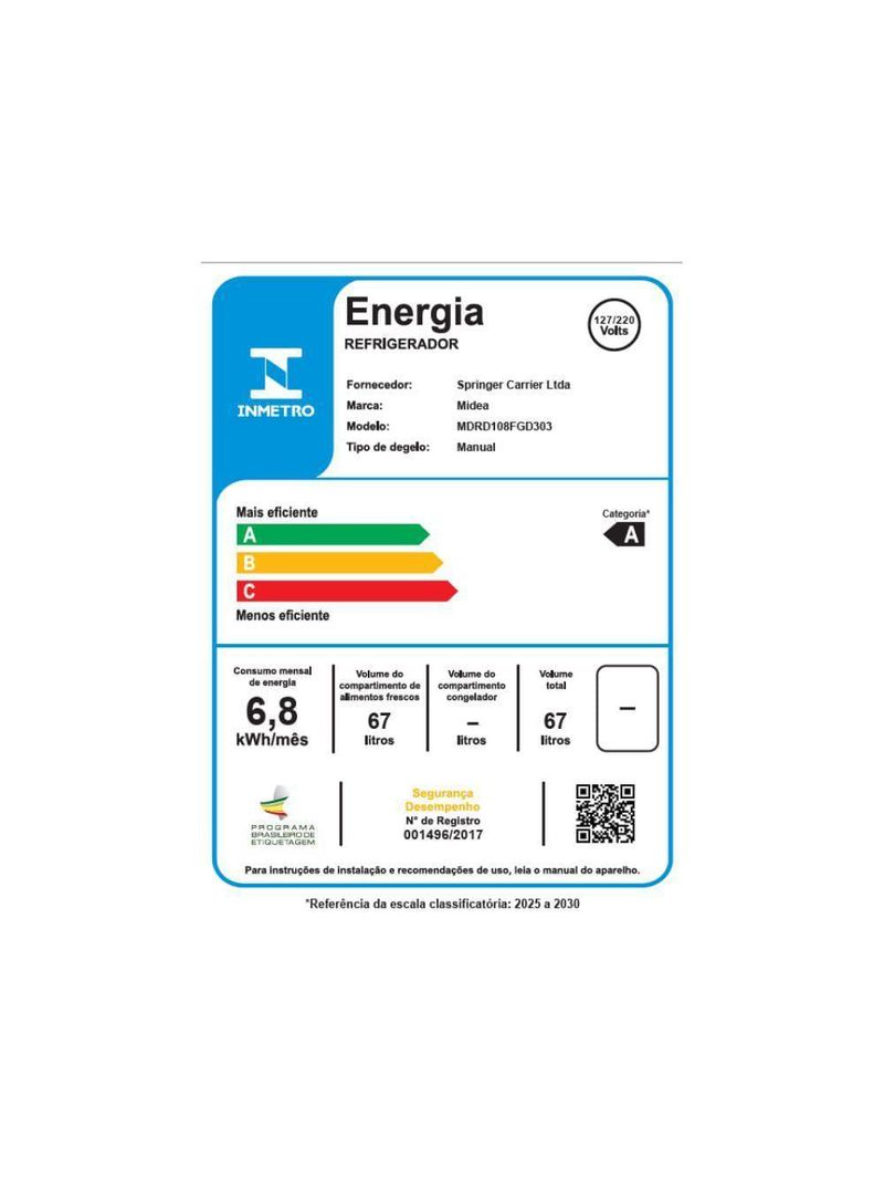 Frigobar 67 Litros Black Edition Inverter Bivolt Midea MDRD108FGD303 - Bivolt