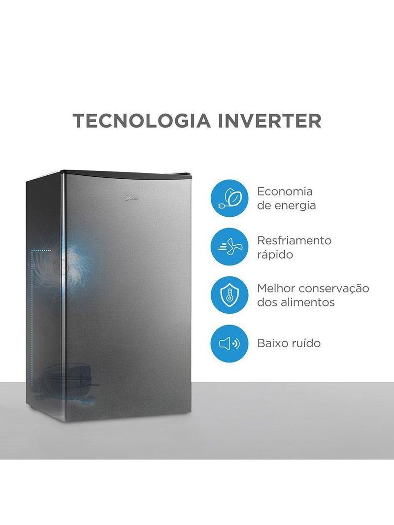 Frigobar Midea 93L Inverter Preto Com Porta Na Cor Inox Bivolt