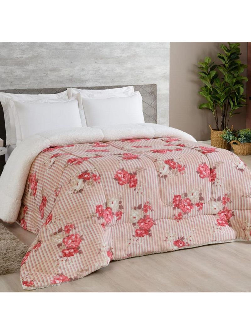 Coberdrom robust queen manta soft sherpa lã de carneiro pesado grosso 1 peça - vermelho listrado florido