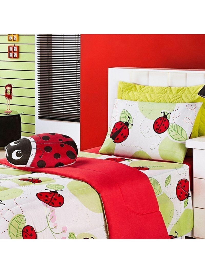 Edredom Estampado Infantil Kids Solteiro 01 Peça Joaninha