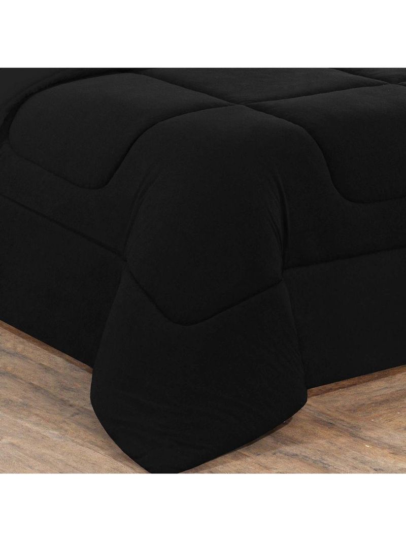 Kit Edredom + Jogo De Lençol Malha 100% Algodão Gran Moratta 6 Peças Queen - Preto-preto