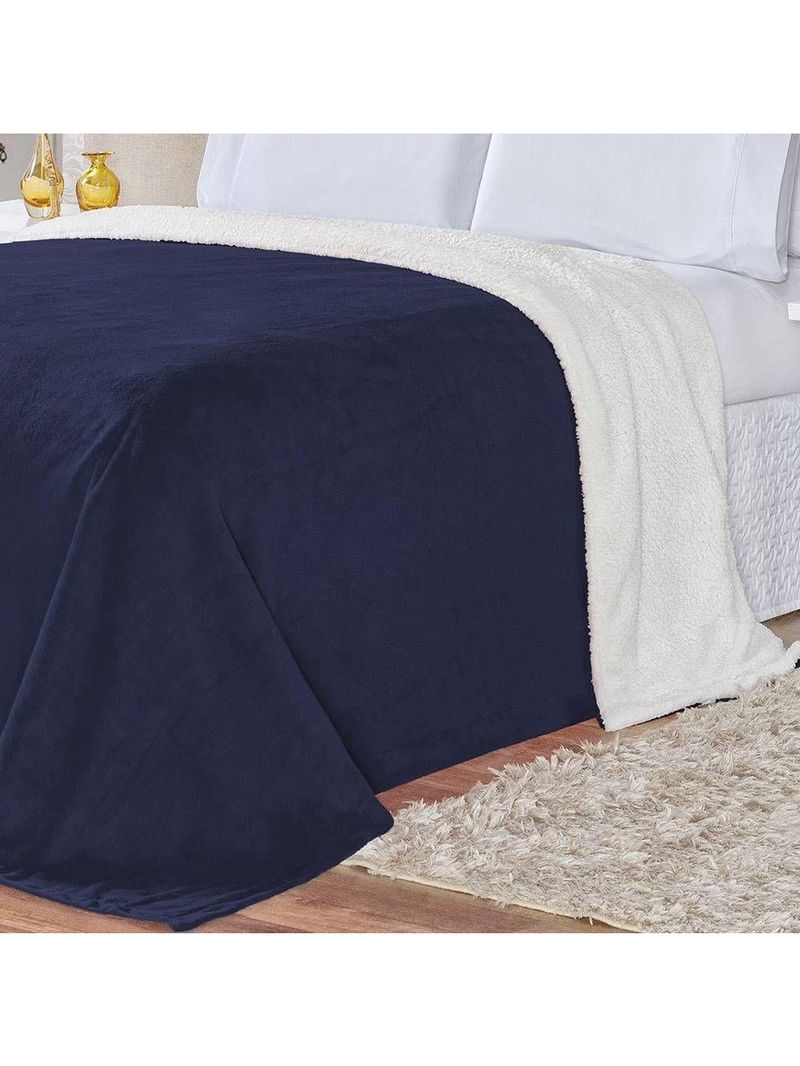 Cobertor Pele De Carneiro Sherpa Alaska Queen 01 Peça - Marinho