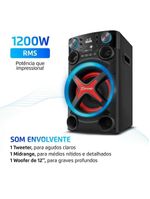 Torre De Som Mondial TM-1200-B Luzes Bluetooth 1200W RMS App Bivolt