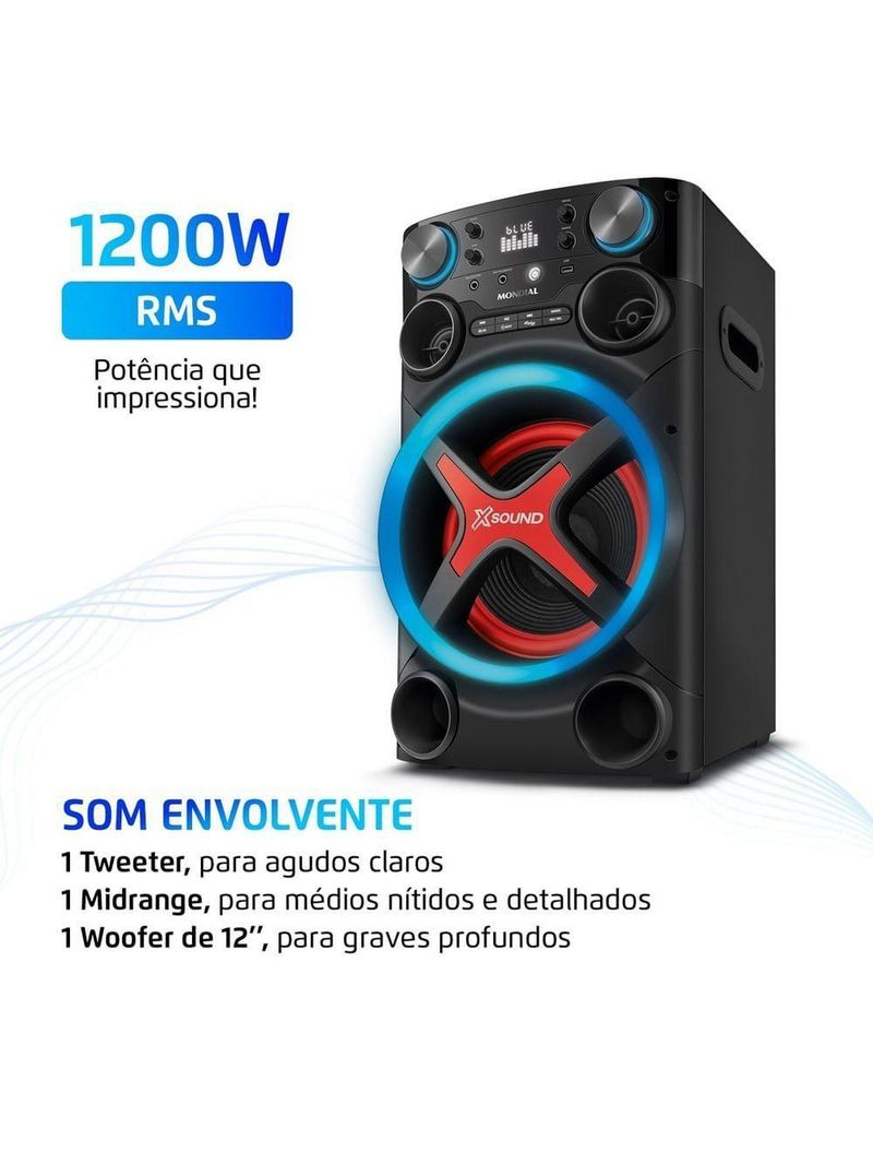 Torre De Som Mondial TM-1200-B Luzes Bluetooth 1200W RMS App Bivolt