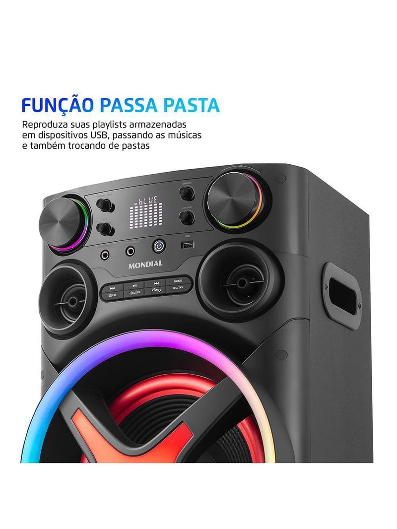 Torre De Som Mondial TM-1200-B Luzes Bluetooth 1200W RMS App Bivolt