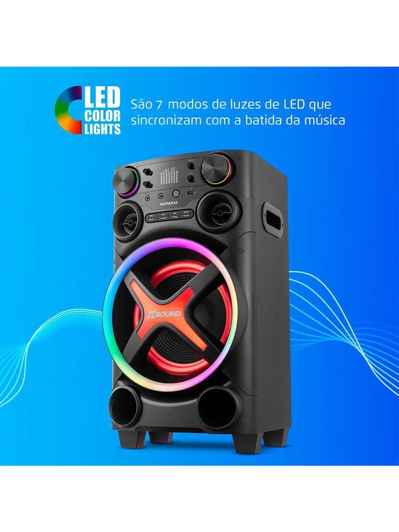 Torre De Som Mondial TM-1200-B Luzes Bluetooth 1200W RMS App Bivolt