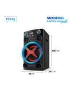 Torre De Som Mondial TM-1200-B Luzes Bluetooth 1200W RMS App Bivolt