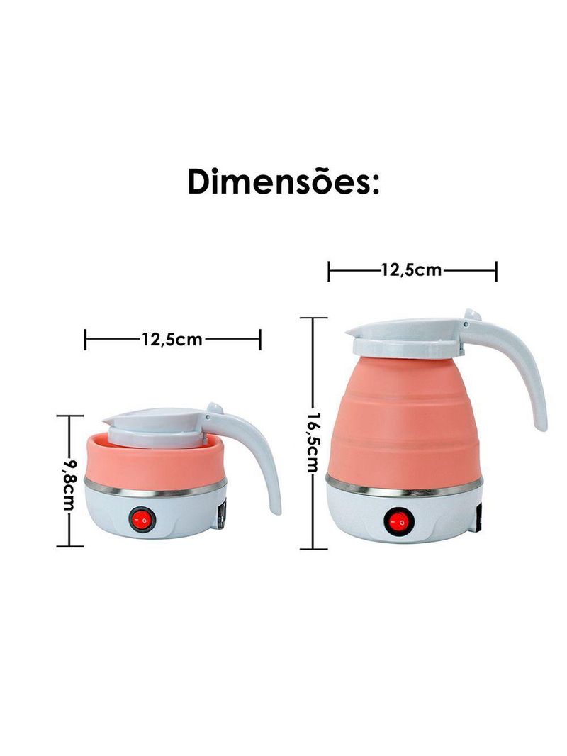 Chaleira Eletrica Dobravel Jarra Bule Silicone 600w 110V 600ml Portatil - rosa