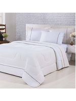 Kit Edredom 100% Algodão Percal 150 Fios Dupla Face King + Jogo De Cama Gran Moratta 7 Peças - Branco/ Palha