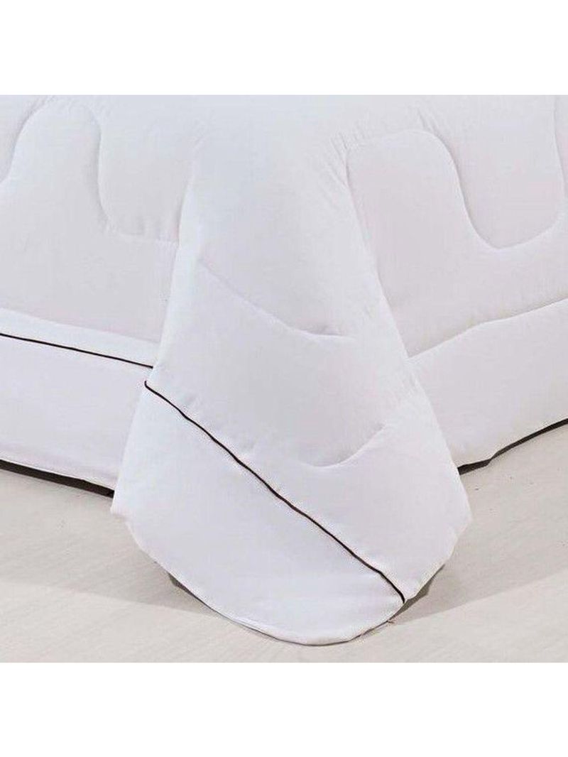 Kit Edredom 100% Algodão Percal 150 Fios Dupla Face King + Jogo De Cama Gran Moratta 7 Peças - Branco/ Palha