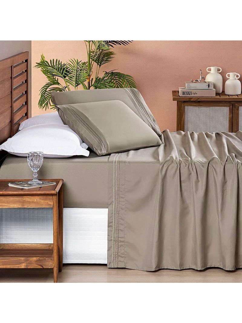 Jogo De Cama Allegra Casal Padrão 04 Peças - Taupe