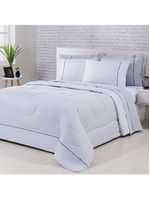 Kit Edredom 100% Algodão Percal 150 Fios Dupla Face Solteiro Jogo De Cama 5 Peças - Cinza-branco