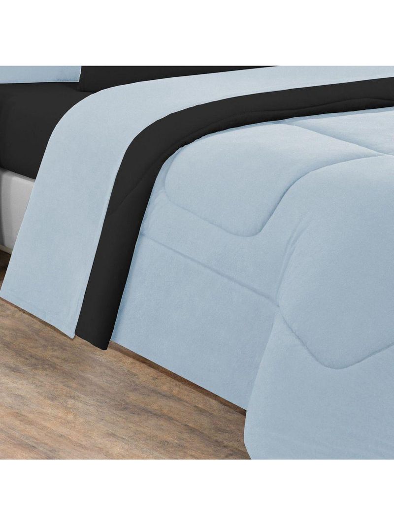 Edredom Malha 100% Algodão Gran Moratta 1 Peça Casal - Azul Bebê-preto