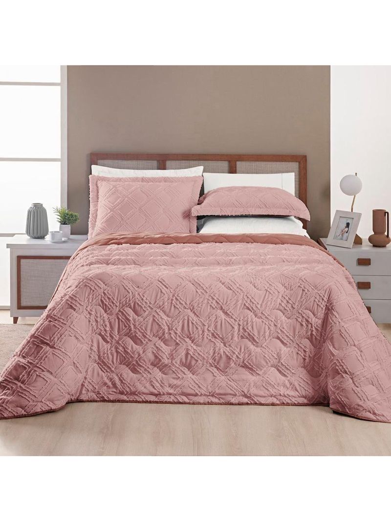 Cobre Leito Aveline Casal Padrão 03 Peças - Rosê