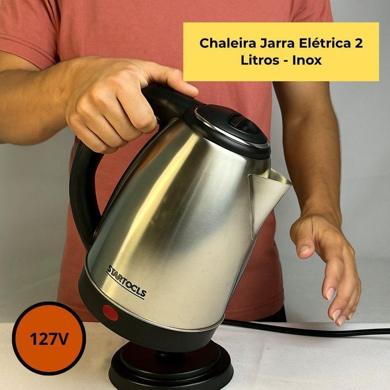 Chaleira Elétrica Startools 1000W 2L em Aço Inox Preto e Inox 110V