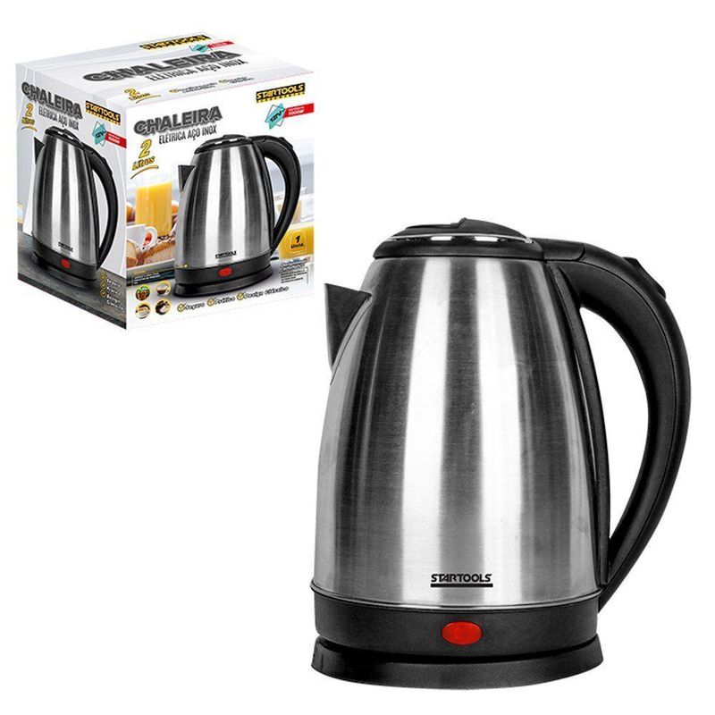 Chaleira Elétrica Startools 1000W 2L em Aço Inox Preto e Inox 110V