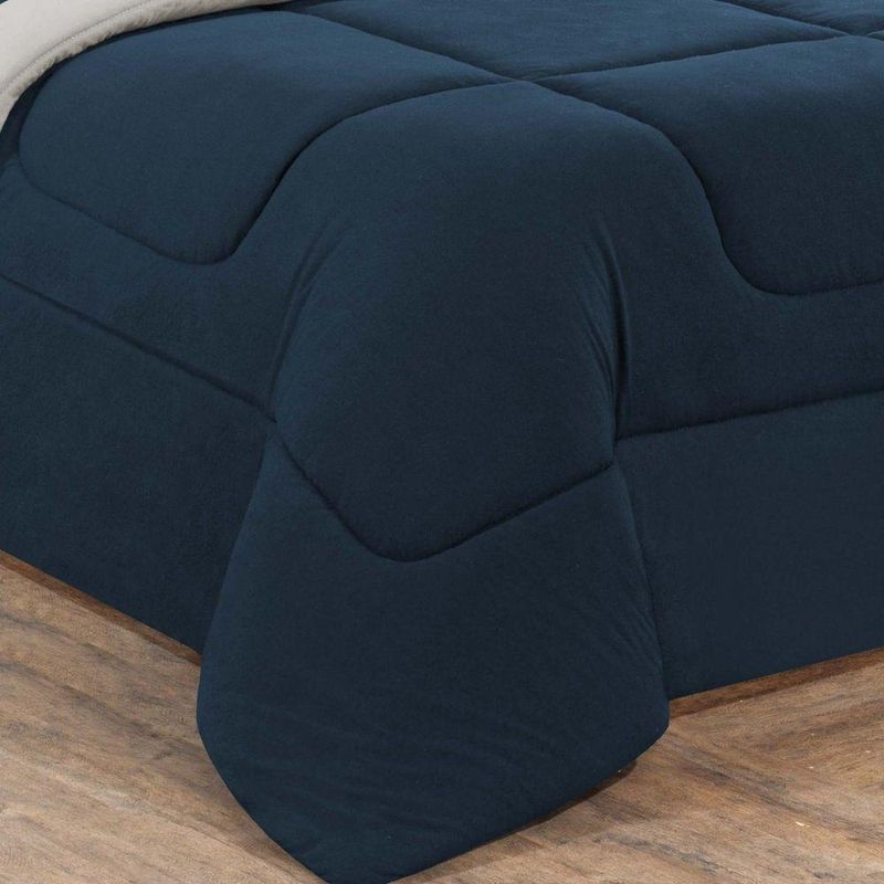 Kit Edredom + Jogo De Lençol Malha 100% Algodão Gran Moratta 7 Peças Queen - Azul Marinho-palha