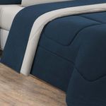 Kit Edredom + Jogo De Lençol Malha 100% Algodão Gran Moratta 7 Peças Queen - Azul Marinho-palha