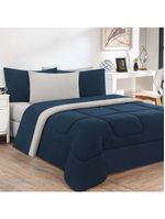 Kit Edredom + Jogo De Lençol Malha 100% Algodão Gran Moratta 7 Peças Queen - Azul Marinho-palha