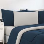 Kit Edredom + Jogo De Lençol Malha 100% Algodão Gran Moratta 7 Peças Queen - Azul Marinho-palha