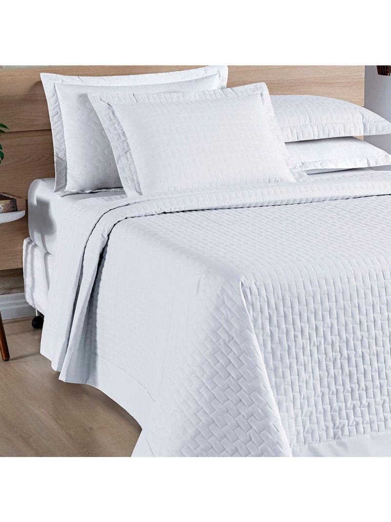 Cobre Leito Madri Percal 200 Fios 100% Algodão Casal Padrão 03 Peças - Branco