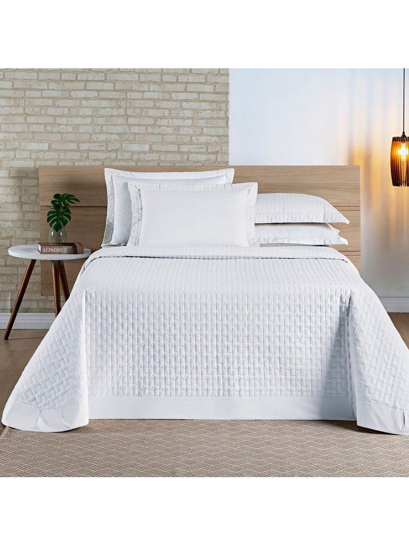Cobre Leito Madri Percal 200 Fios 100% Algodão Casal Padrão 03 Peças - Branco