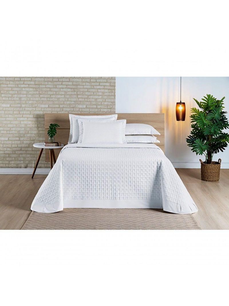 Cobre Leito Madri Percal 200 Fios 100% Algodão Casal Padrão 03 Peças - Branco