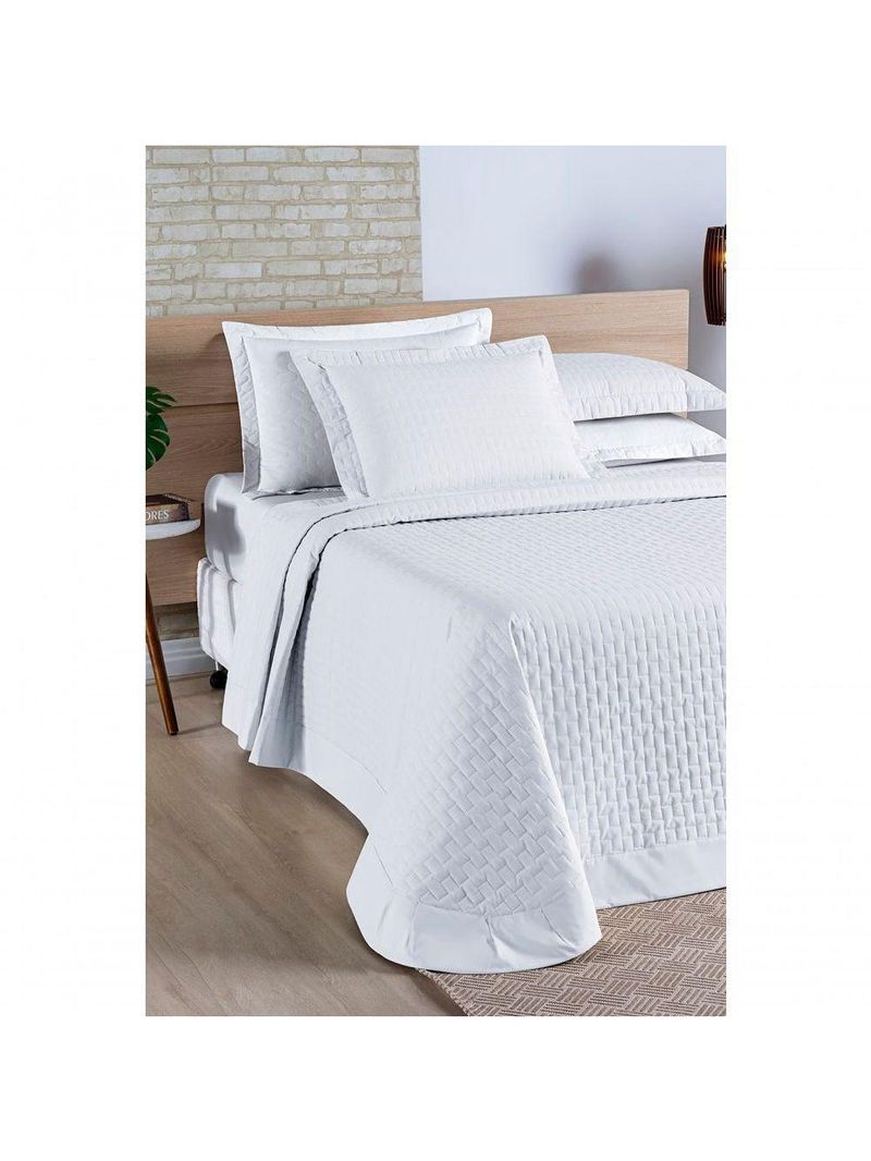 Cobre Leito Madri Percal 200 Fios 100% Algodão Casal Padrão 03 Peças - Branco