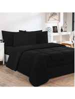 Kit Edredom + Jogo De Lençol 100% Algodão Gran Moratta 6 Peças Queen Preto-preto