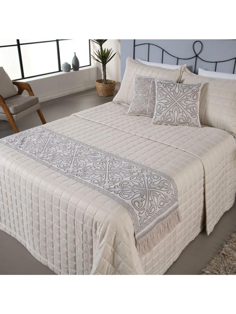 Kit Peseira Grécia 5 Peças King 60% Algodão - 40% Poliéster Tecido Jacquard Acompanha Almofadas Cheias - Cáqui